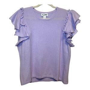 Filoro Top Womens Large 2-Ply 100% Cashmere Purple Ruffle Knit Soft Cozy Office